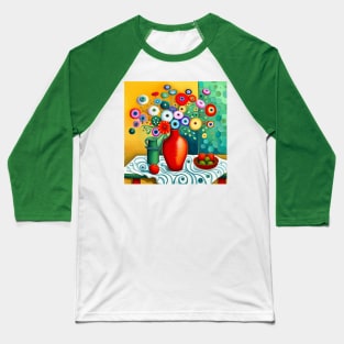 Cute Abstract Flowers in a Red Vase Still Life Painting Baseball T-Shirt